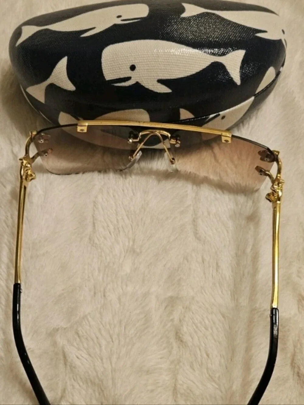 Michael Kors Gold Rimless Jaguar Detail Sunglasses Rose Tint With Hardshell Case